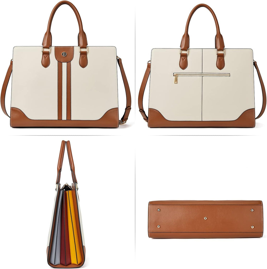 BOSTANTEN Leather Laptop Briefcase for Women Shoulder Bag 15.6 Inch Business Computer Work Tote