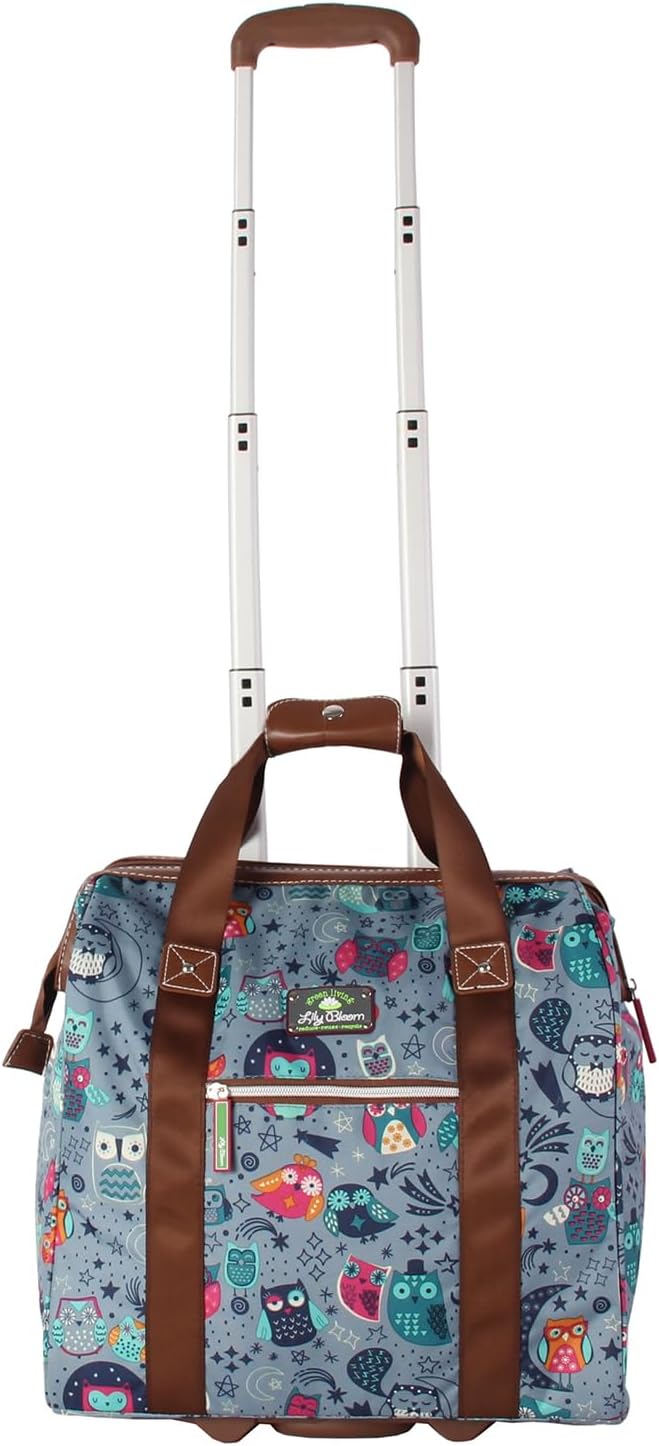 Lily Bloom Designer Under the Seat Tote Cabin Luggage Collection - 15 Inch Patterned Carry on Bag For Women - Lightweight Suitcase with 2 Rolling Wheels (Night Owl)