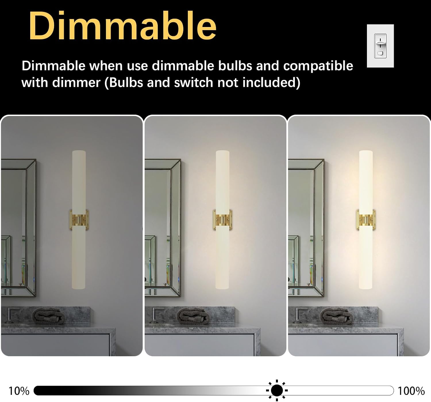 Gold Wall Sconces Set of Two, 32 Inch Bathroom Sconces with Frosted Glass, Modern Sconces Wall Light Fixtures for Bathroom Mirror Living Room Bedroom Hallway (Bulbs Not Included)