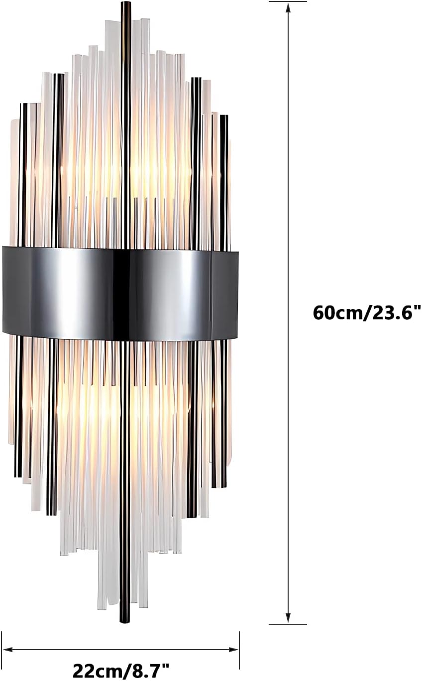 BOKT Modern Wall Mount Lamp 2 Light Fixtures Crystal Wall Sconce Lighting, Elegant Wall Sconces with Brass Base for Bedroom Living Room Bathroom Hallway Entryway Hotel Restaurant (2 Pack Black)