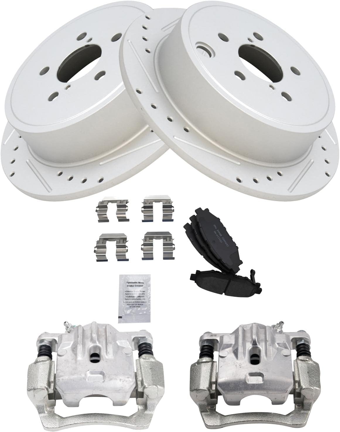 TRQ Performance Rear Brake Pad and Rotor Set Ceramic Solid G Coated Rotors Calipers Compatible with 2012-2013 Subaru Impreza