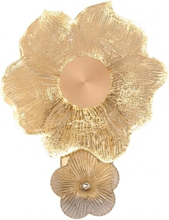 Luxury Art Deco Golden Wall Sconce, Exquisite Hammered Glass Petals Floral Light Fixture, Elegant Gold Tone Flower Lamp, Vintage Decorative Sconce for Bedroom, Hallway and Living Room