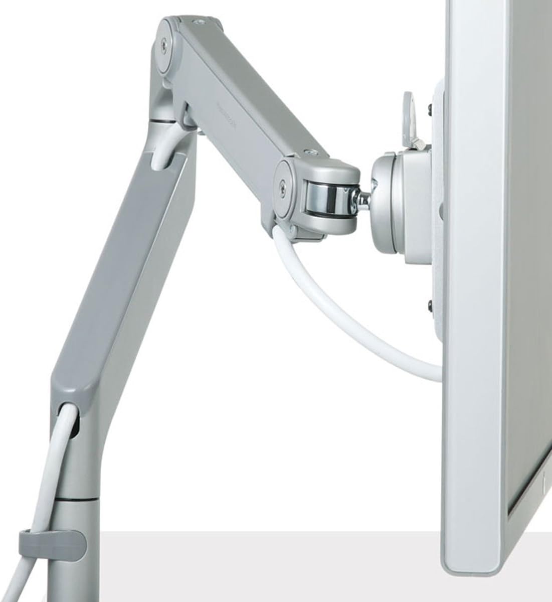 Humanscale M2 M2BW1S Adjustable Articulating Computer Monitor Arm - Bolt Through Mount with Base - Polished Aluminum with White Trim