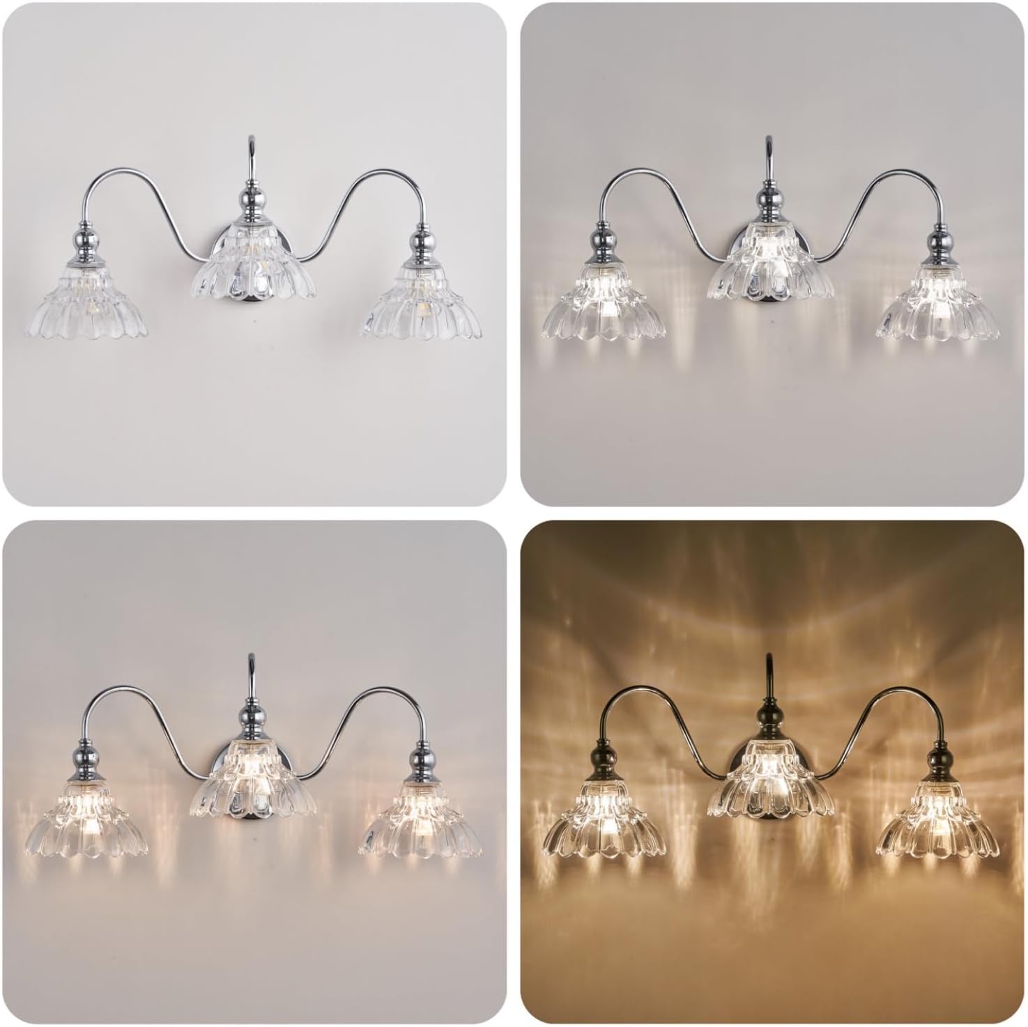 Chrome Bathroom Vanity Lights Modern Crystal Vanity Lighting Fixtures 3-Lights Bathroom Lights for Bathroom Bedroom Kitchen Living Room Dining Room