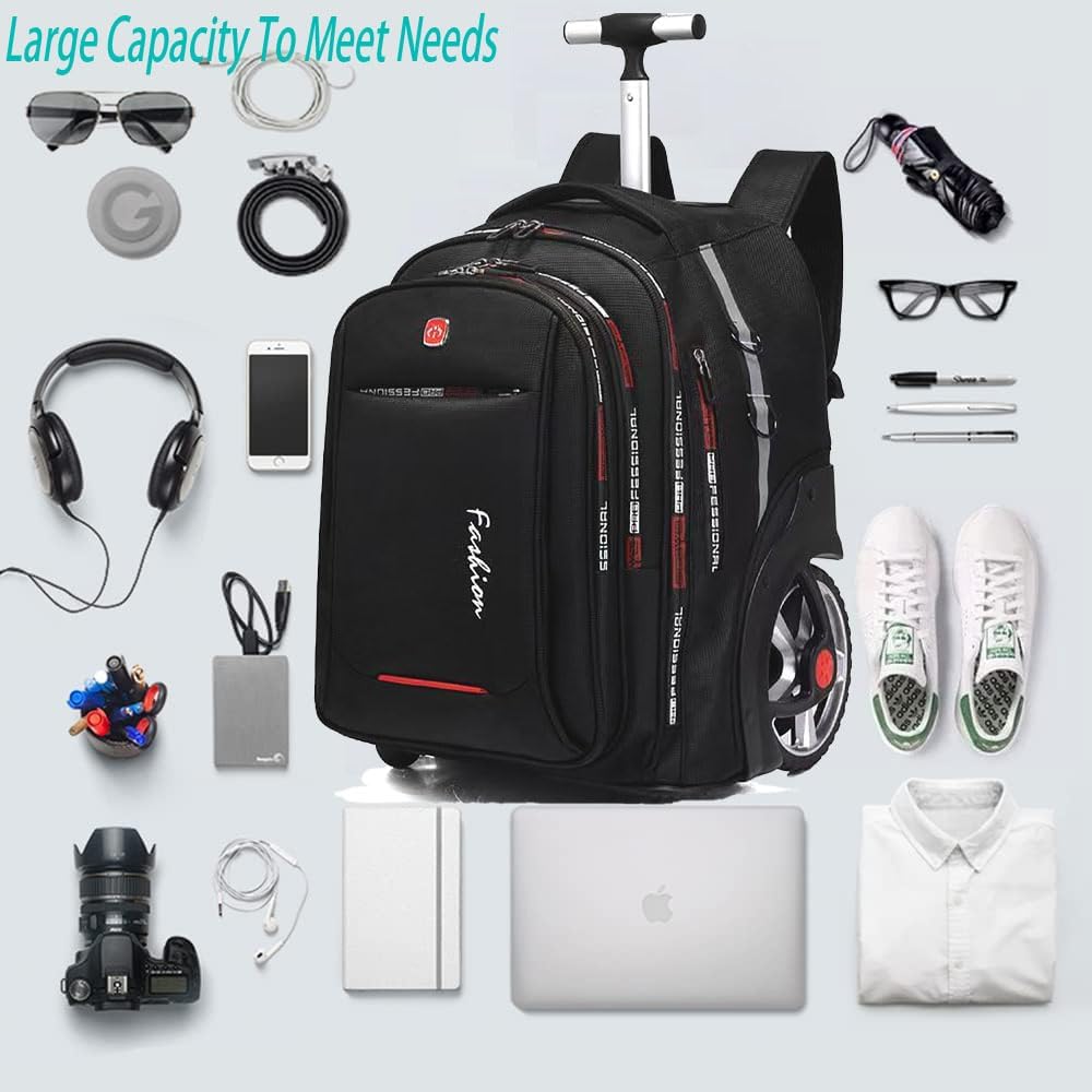 22 Inch Rolling Backpack with Wheels for Travel, 55 L Large Capacity Wheeled Backpacks, Roller Backpack with 15.6 Inch Laptop Waterproof Compartment