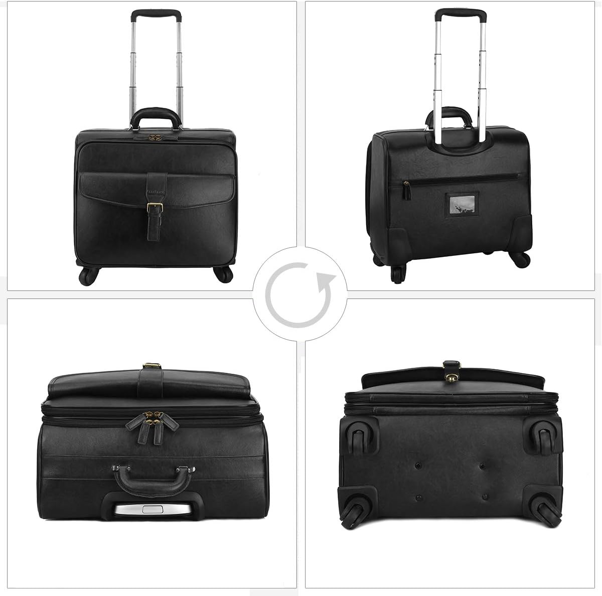 Leathario Leather Rolling Laptop Case Wheeled Briefcase Suitcase Roller Boarding
