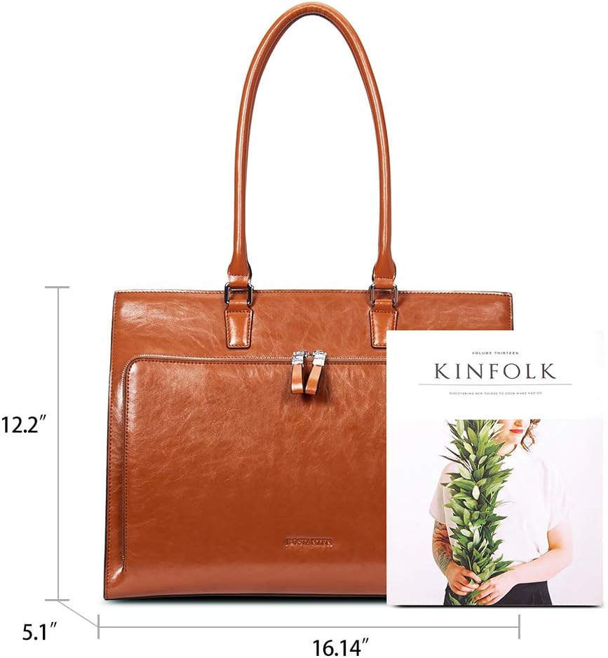 BOSTANTEN Leather Briefcase for Women Vintage 15.6 inch Laptop Bag for Women Business Tote Shoulder Handbag