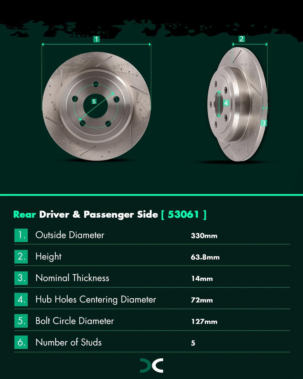 SCITOO Disc Brake Pads and Rotors Rear 12.99' Rotors Replacement For Dodge For Durango 2011-2020,For Jeep For Grand Cherokee 2011-2020, 5/Lugs Solid Brake Kits