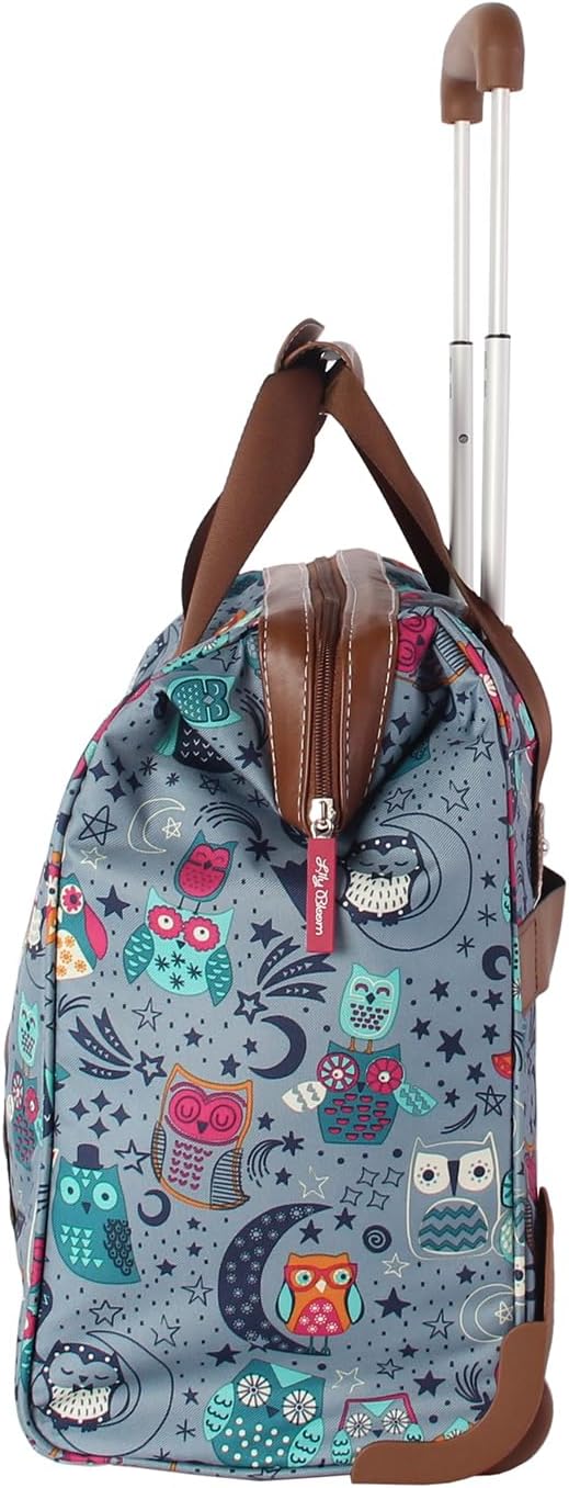 Lily Bloom Designer Under the Seat Tote Cabin Luggage Collection - 15 Inch Patterned Carry on Bag For Women - Lightweight Suitcase with 2 Rolling Wheels (Night Owl)