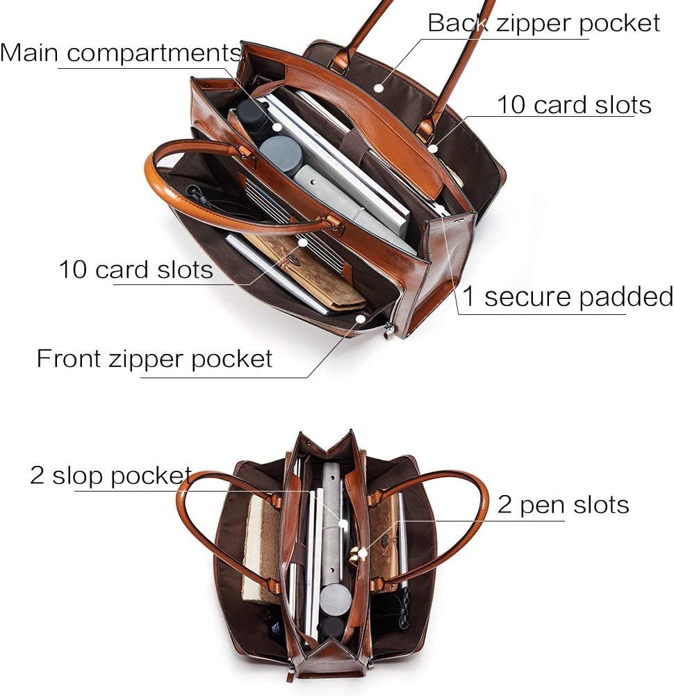 BOSTANTEN Leather Briefcase for Women Vintage 15.6 inch Laptop Bag for Women Business Tote Shoulder Handbag
