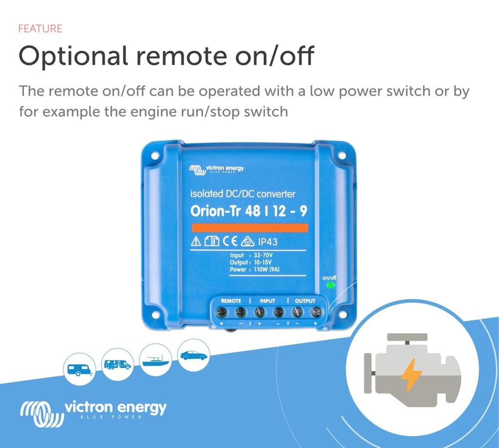 Victron Energy Orion-Tr DC to DC Converter - 48/12-Volt 9 amp 110-Watt - IP43 Protected - for Dual Battery Systems - Isolated