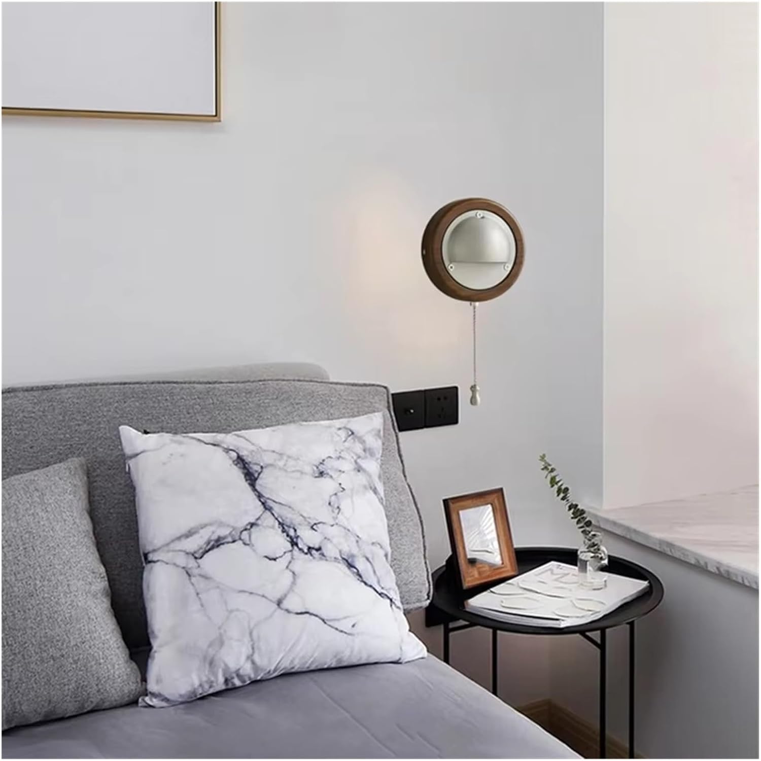 Wall Lamp E27 Bulb Made of Gold and Silver Wood with Switch, Living Room Staircase Hallway Light,Bathroom