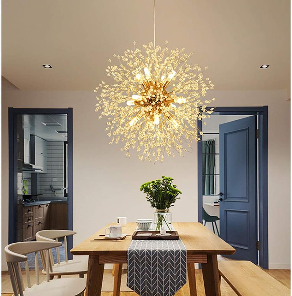 Chandeliers, Chrome Gold Silver Crystal Sputnik Chandelier V-intage Modern Firework Pendant Light Compatible with Living Room Dining Room Bathroom Foyer Restaurant Entryway