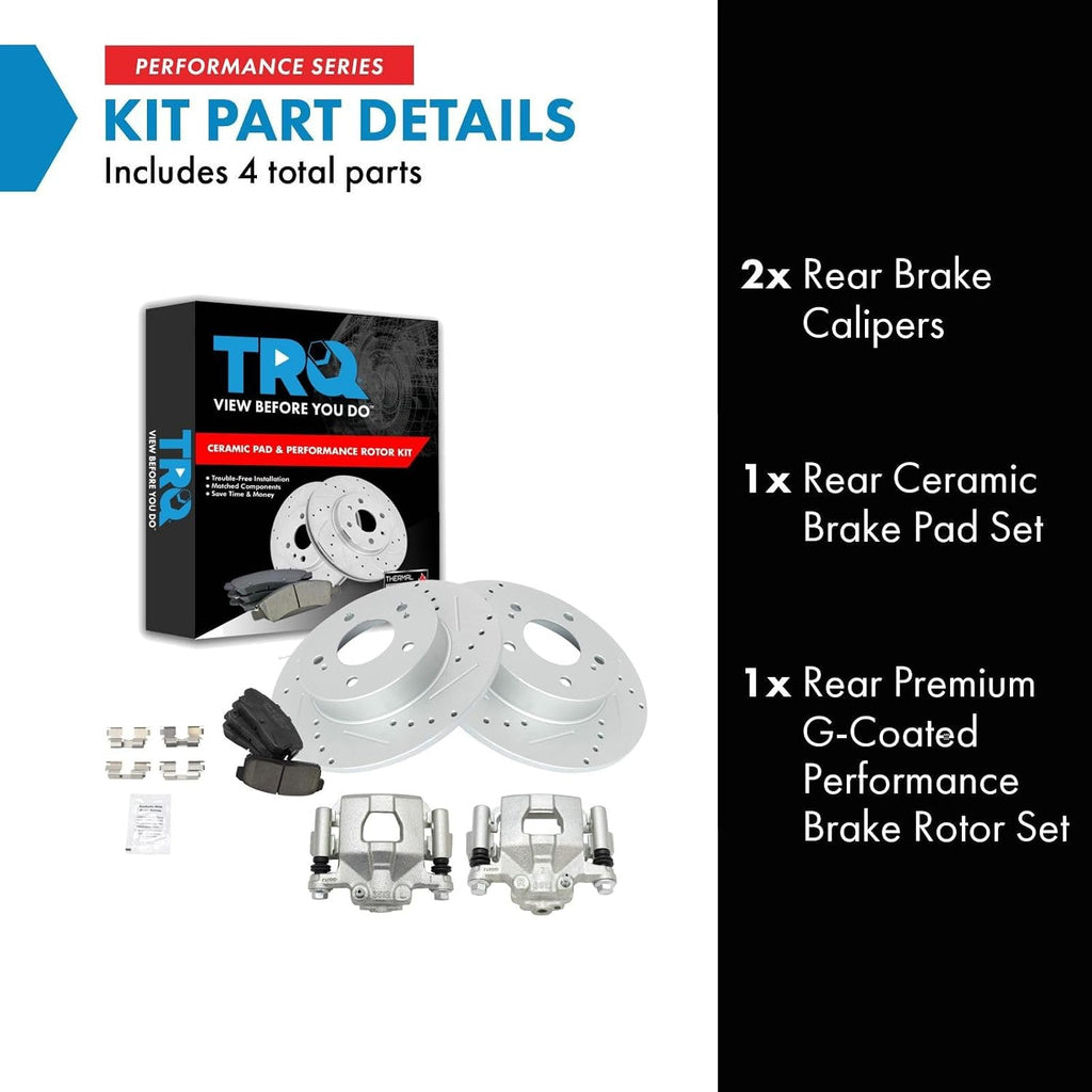 TRQ Performance Rear Brake Pad and Rotor Set Ceramic Solid Rotors Calipers Compatible with 2003 Nissan Maxima