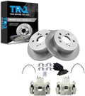 TRQ Rear Brake Pad and Rotor Set Ceramic Rotors Calipers Hoses Compatible with 2005-2007 Toyota Avalon 2002-2006 Camry 2004-2008 Solara