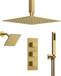 12' Ceiling Mount Dual Rainfall Shower Head System with Handheld Spray, Bathroom Shower Set with Valve(Brushed Gold)