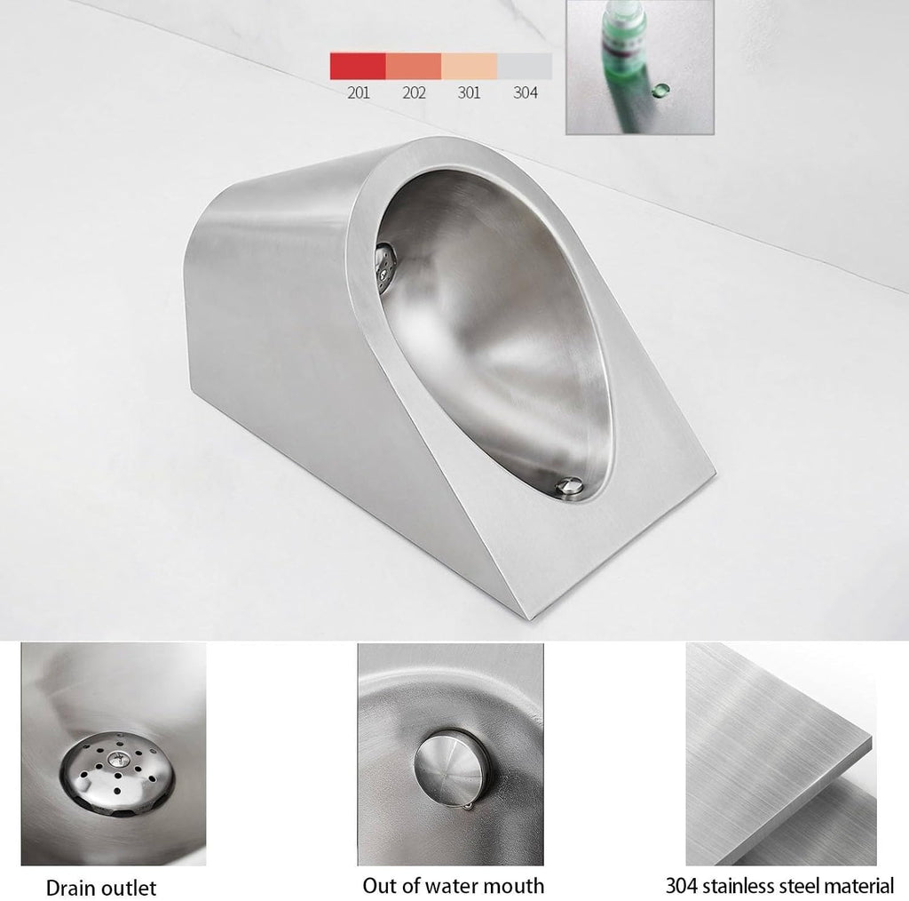 304 Stainless Steel Urinal, Wall Mounted Men's Bathroom Urinal, Commercial Men's Adult Urinal Bathroom Toilet,for Bathrooms, Hotels, Shopping,Gold,Silver