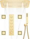 5 Function Thermostatic Shower System 16X24 inch Shower Head Set with Handheld Spray, 4 Body Jet, Brushed Gold