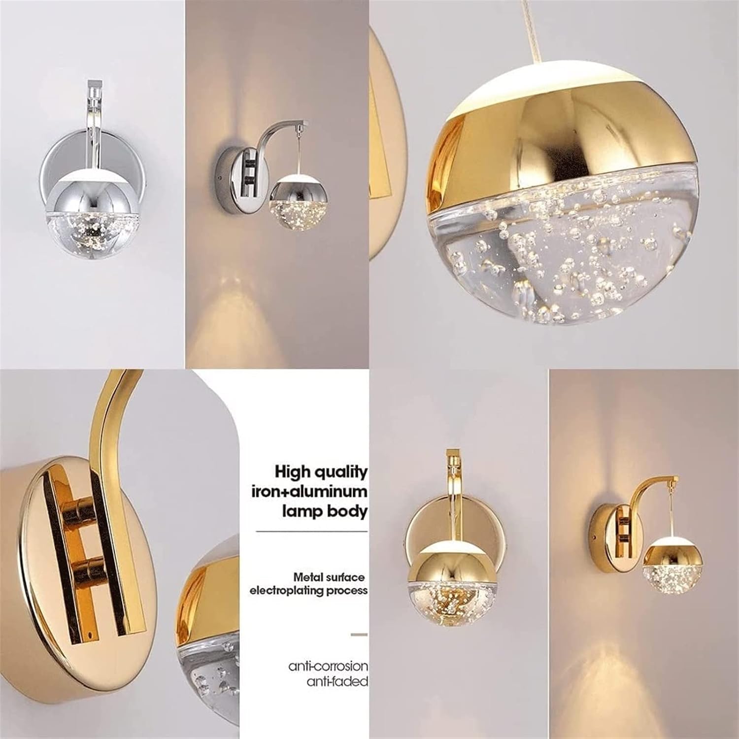 Crystal Bubble Wall Sconce, Modern Nordic Simple Wall Lamp, LED Decorative Lighting Fixtures, Indoor Wireless Wall Light for Bathroom, Entryway, Hallway, Living Room, Bedroom (Size : Gold)(Gold)