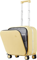 mixi Carry On Luggage, 18' Suitcase with Front Pocket, Travel Luggage Aluminum Frame PC Hardside with Spinner Wheels & TSA Lock and Cover (Not for Underseat), Lark Yellow