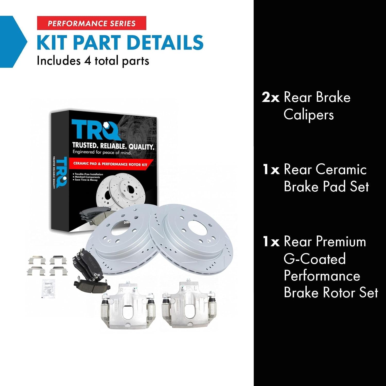 TRQ Performance Rear Brake Pad and Rotor Set Ceramic Drilled Slotted Coated Rotors Calipers Compatible with 09-17 Chevrolet Traverse 07-16 GMC Acadia 08-16 Buick Enclave 07-10 Saturn Outlook