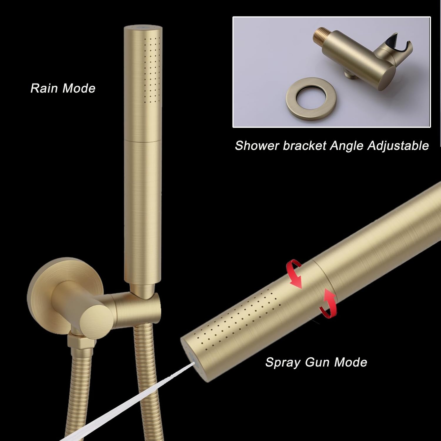 5 Function Thermostatic Shower System 16X24 inch Shower Head Set with 2 Function Handheld Spray, 6 Body Jet, Brushed Gold