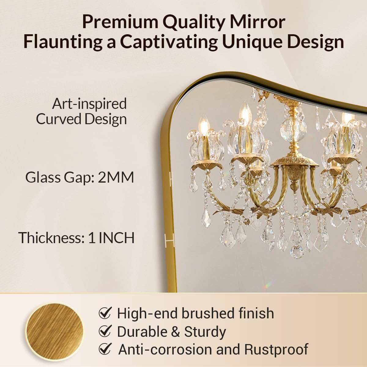 MIRRORART Contemporary 22x30'' Brushed Gold Mirrors | Brass Irregular Mirror Butterfly-Shaped /1'' Rustproof Stainless Steel Metal Frame for Bathroom Sinks/Wall-Mounted Vertical