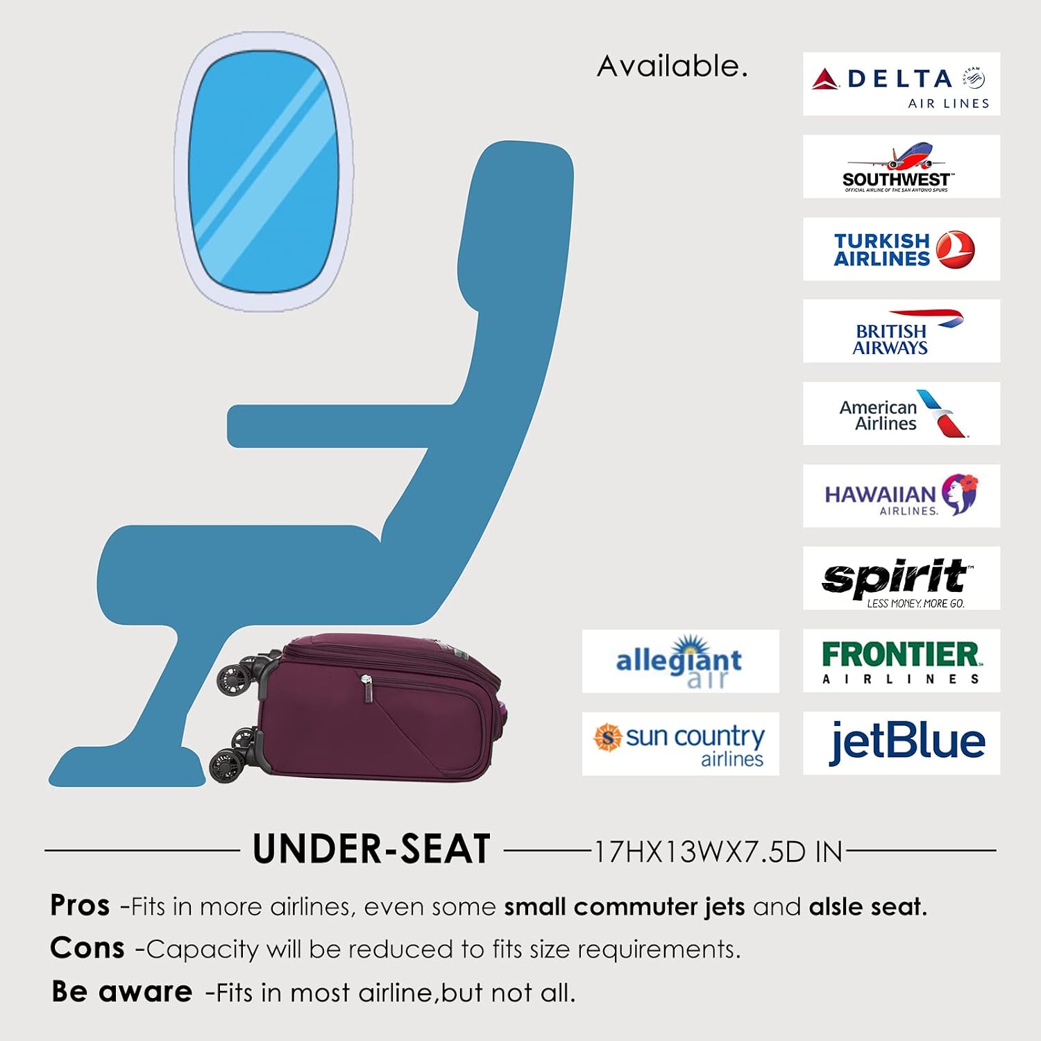 Verage Carry On Underseat Luggage with Wheels & USB Port, 14 Inch Wheeled Spinner Bag Carry-on Luggages for Airlines, Lightweight Suitcase Men Women, Pilots and Crew (14-Inch Compact Underseat)