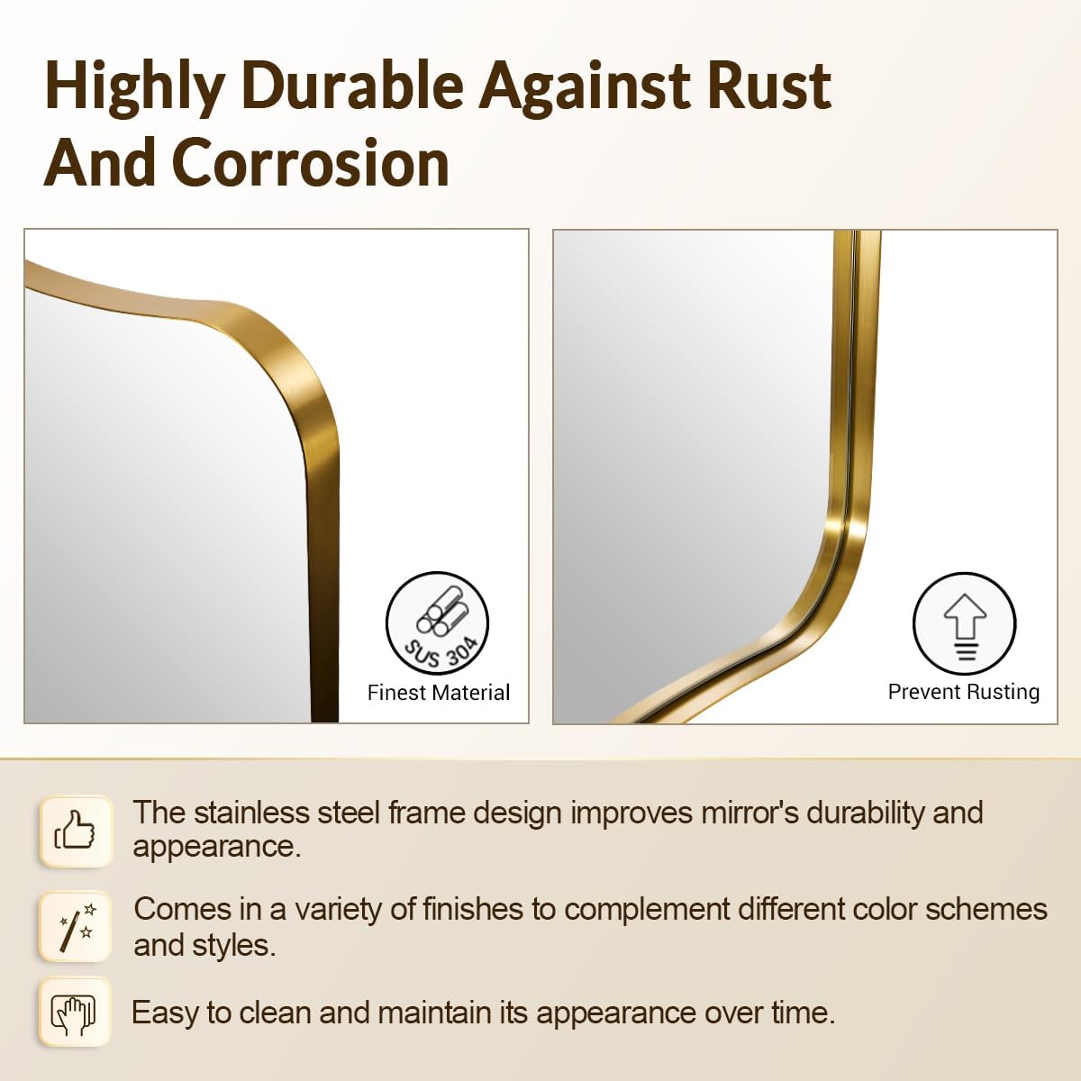 MIRRORART Contemporary 22x30'' Brushed Gold Mirrors | Brass Irregular Mirror Butterfly-Shaped /1'' Rustproof Stainless Steel Metal Frame for Bathroom Sinks/Wall-Mounted Vertical