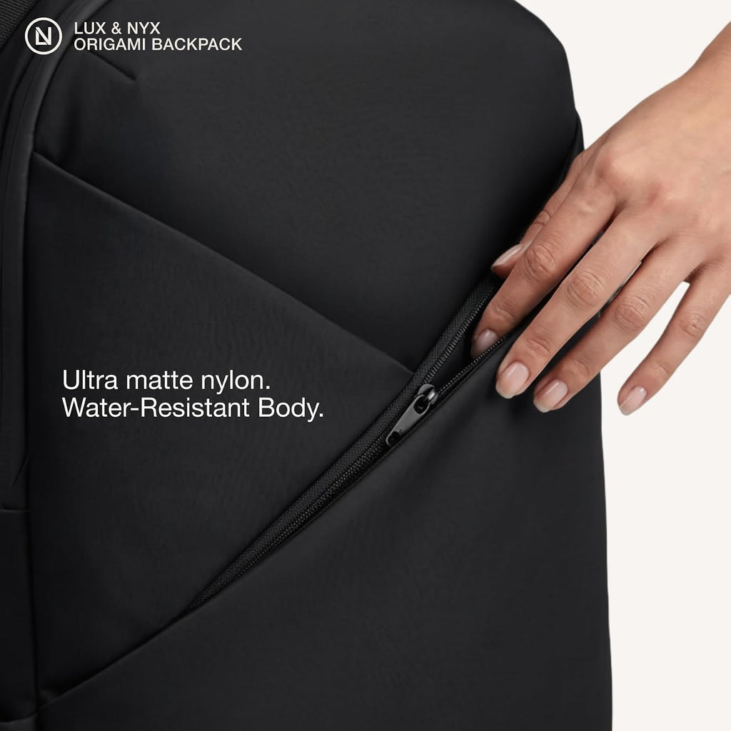 Lux & Nyx Origami Laptop Backpack for Work and Travel - Fits 16' MacBook Pro - Lightweight Business Bag - Men and Women (Black)