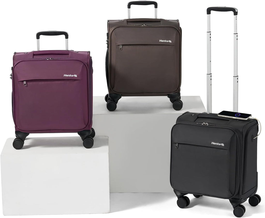 Hanke 16 Inch Underseat Carry On Luggage with Wheels Small Suitcase Softside Luggage Bags for Travel Lightweight Suitcases with Wheels Travel Luggage Personal Item for Men and Women(Dark Gray)