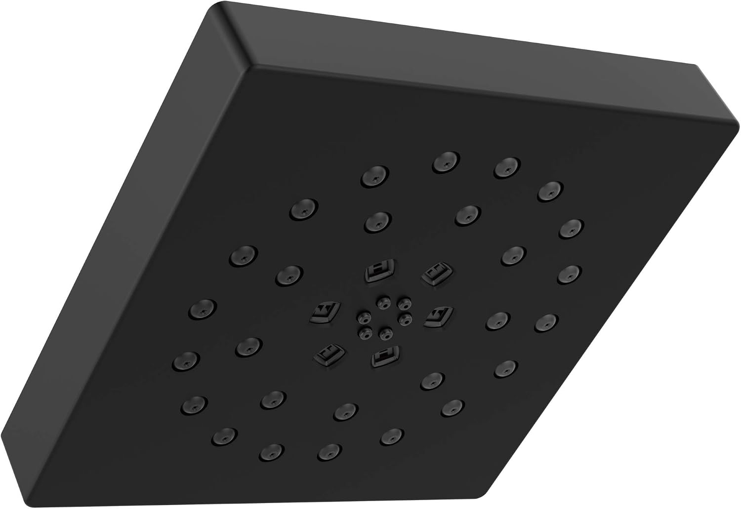 Delta 4-Setting Matte Black Shower Head with H2Okinetic Spray, 4 Inch Square Shower Head, Showerheads, 1.75 GPM Flow Rate, Matte Black 52484-BL