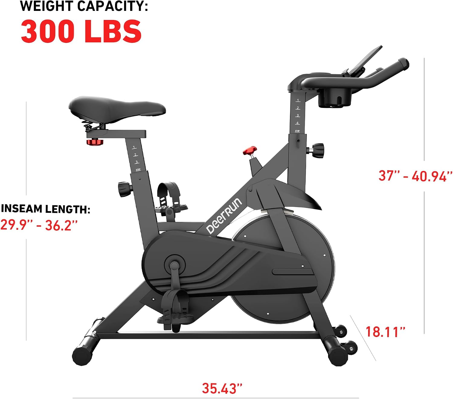 DeerRun Exercise Bike, Indoor Cycling Bike with Adjustable Magnetic Resistance, Low-Noise Belt Drive Stationary Bike for Home Cardio, 300 lb Capacity, Device Mount & LCD Monitor