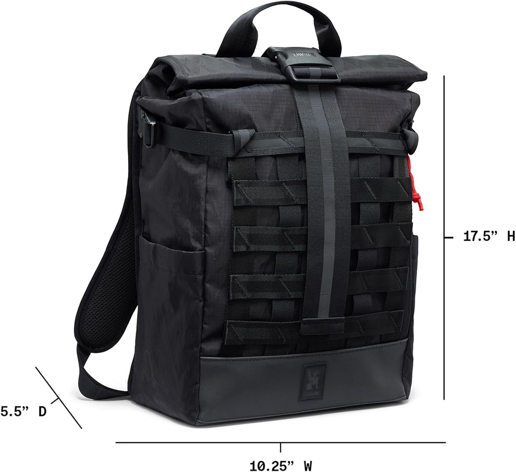 Chrome Industries Barrage 18L Black XRF Reflective Roll-Top Backpack – Water Resistant Bag for Work, School, Travel – Features Cargo Net & Laptop Pocket