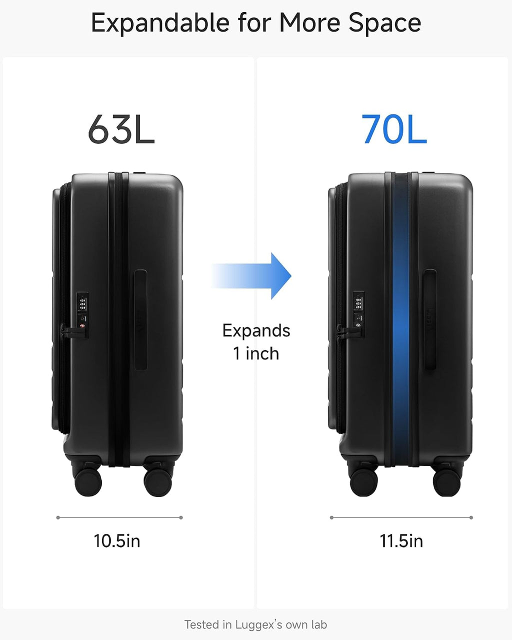 LUGGEX Checked Luggage Top Opening, FLT Expandable Polycarbonate Hard Shell Suitcase with Wheels (FX-Core, Black, 24 Inch, 63L-70L)