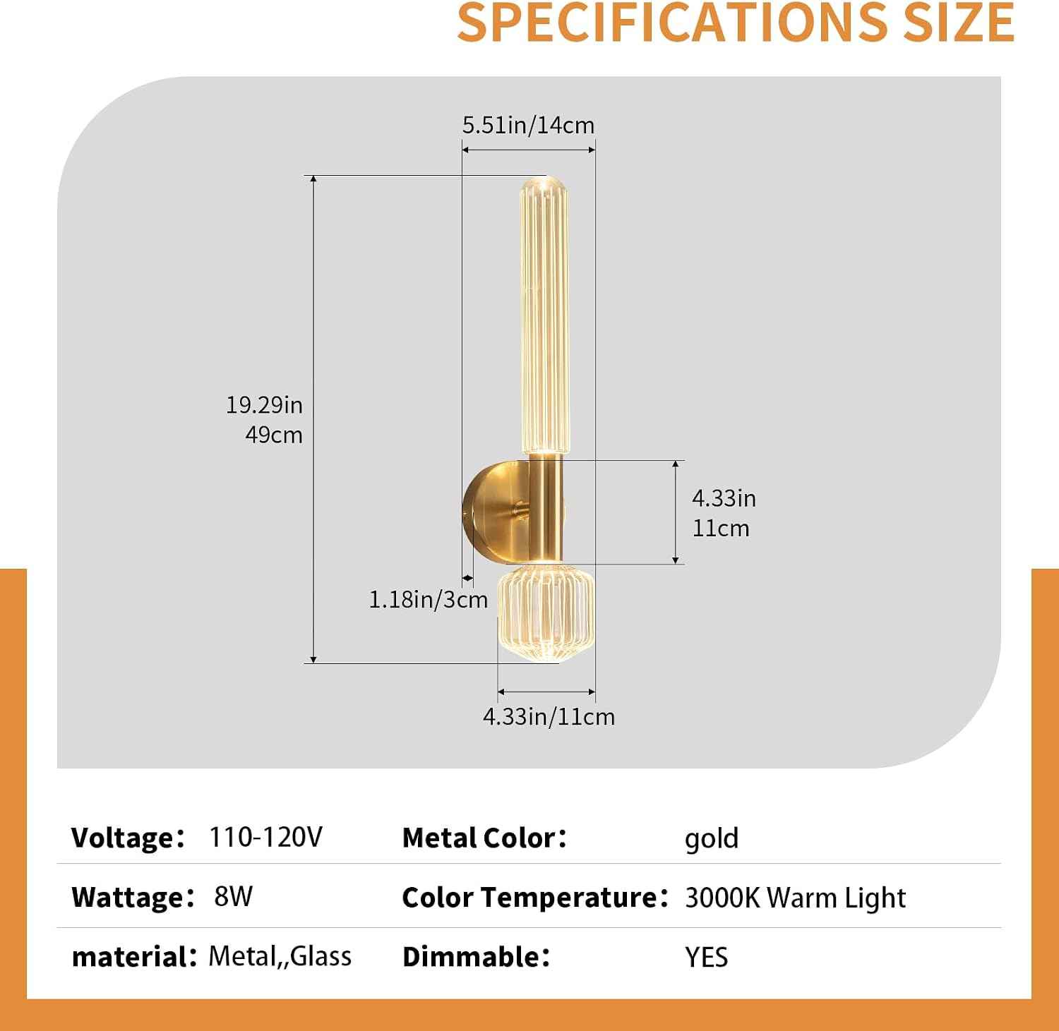 Gold Wall Sconces Set of Two, Modern Bathroom Light Fixture Dimmable LED Wall Sconces with Glass Shade, Bathroom Sconces Wall Lighting for Bedroom Living Room