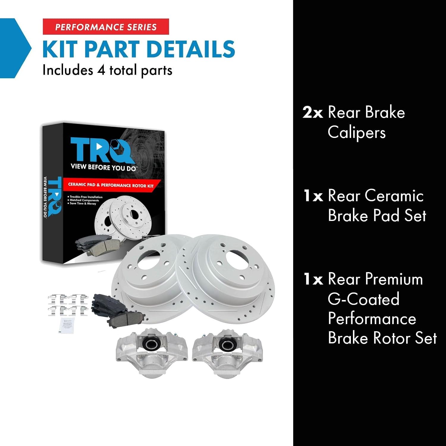 TRQ Performance Rear Brake Pad and Rotor Set Ceramic Solid Rotors Calipers Compatible with 2006-2007 Subaru Impreza
