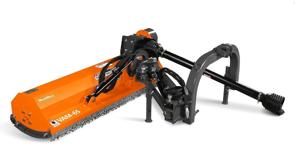 MechMaxx 65' Inch PTO Drive 3 Point Hitch Offset Flail Ditch Bank Mower for 30-60HP CAT 1 Tractor, 85'' Offset Distance,60°/90° Rotation Angle, 28 Hammers, Model VAM65