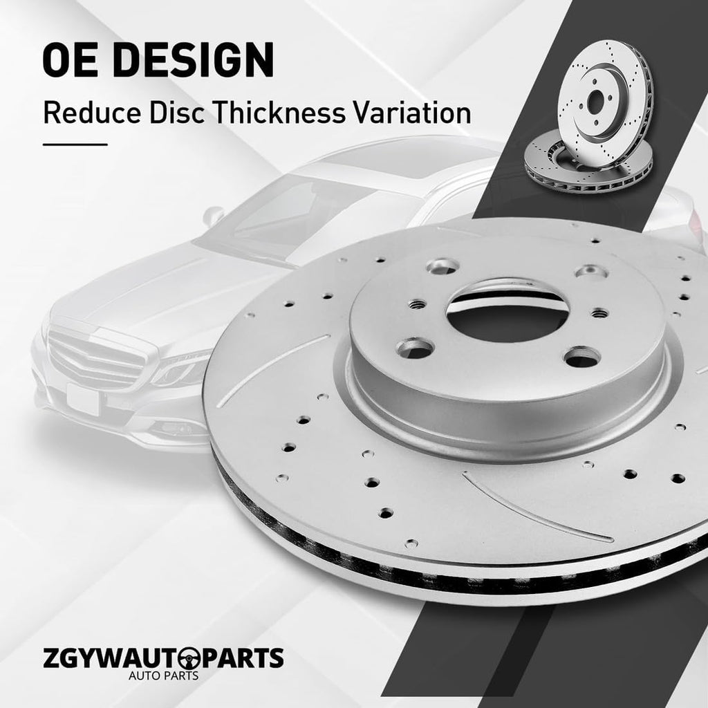 Pair Front Drilled and Slotted Rotors Ceramic Brake Pads for Chevy Silverado 1500 2002-2006, for GMC Sierra 1500 2003-2006, for GMC Yukon 2003-2006 Front Brake Pads and Rotors Kit