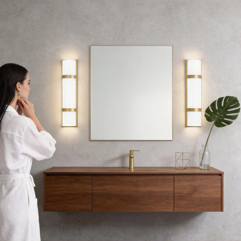 Modern Bathroom Wall sconces Set of 2 – 16 Inch Bathroom Wall Light Fixture, LED Gold Wall Sconce with Artisanal White Frosted Glass, 4000K Warm Lighting for Hallway Bedroom Living Room
