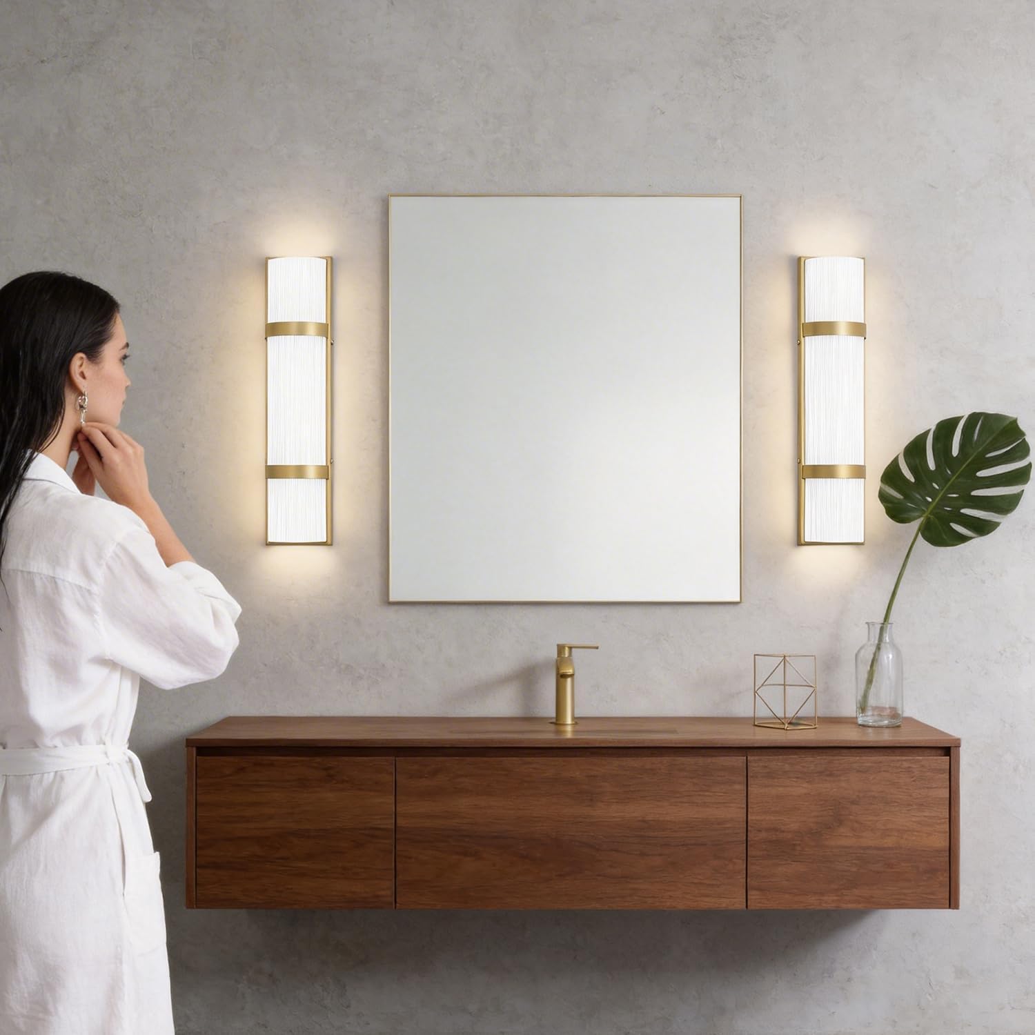Modern Bathroom Wall sconces Set of 2 – 16 Inch Bathroom Wall Light Fixture, LED Gold Wall Sconce with Artisanal White Frosted Glass, 4000K Warm Lighting for Hallway Bedroom Living Room