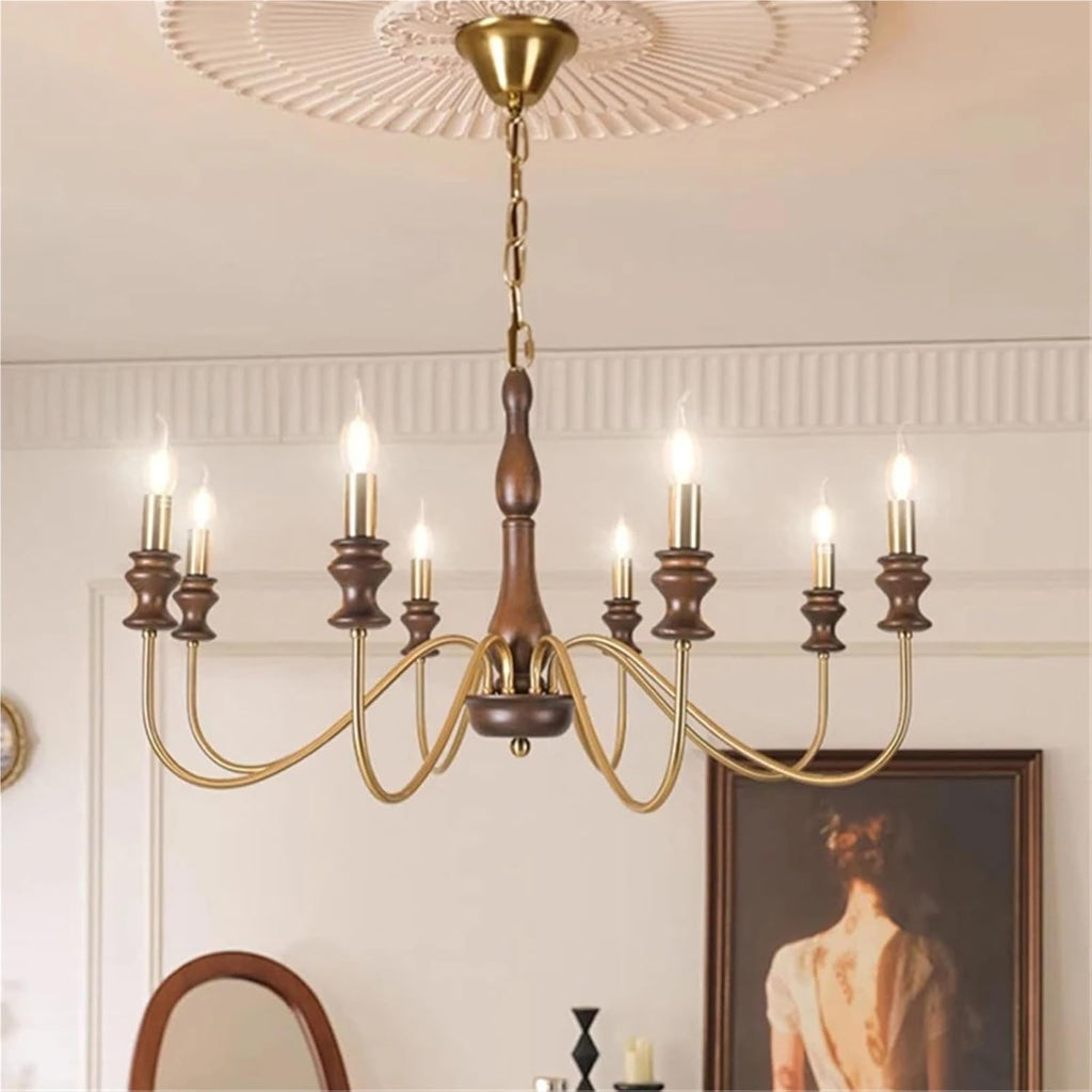 Retro Style E14 Bulb Chandelier Gold Silver Black Metal Dark Wood for Parlor Restaurant Bedroom Lighting,Dining Light Fixtures