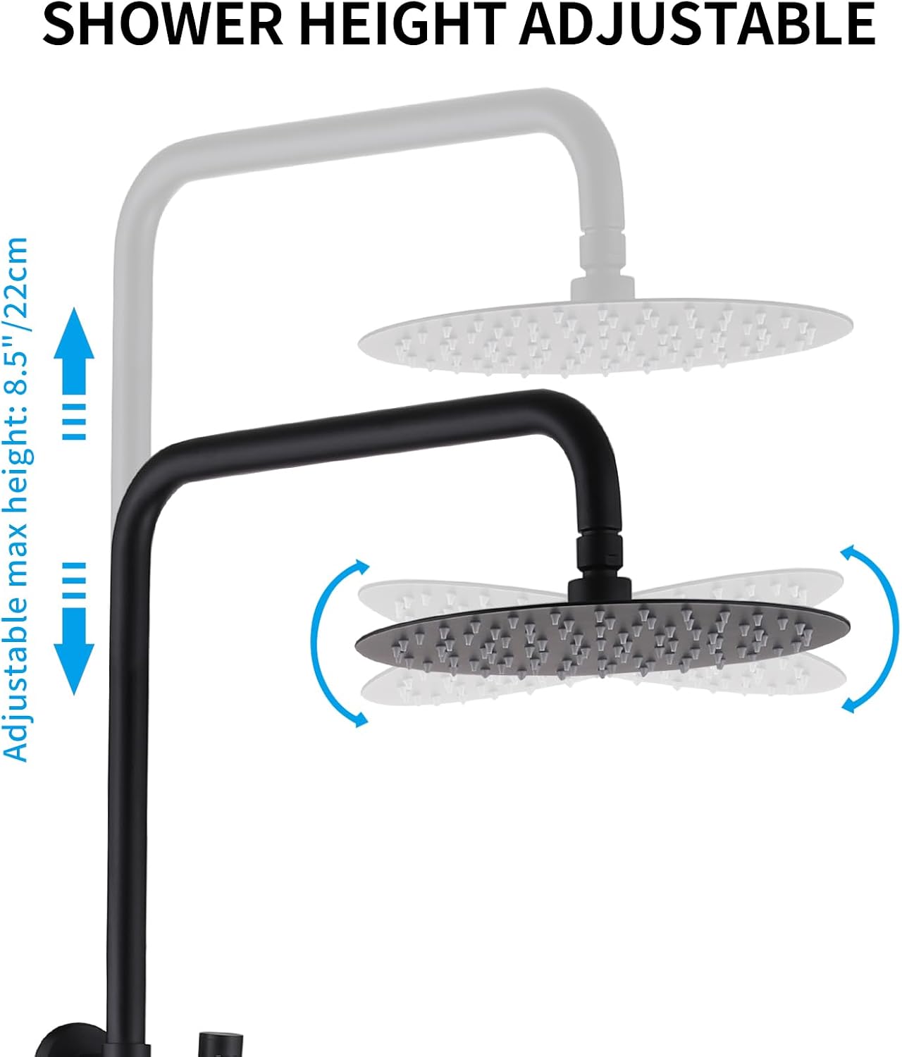 Exposed Shower Syem with Handheld, 3 Functions Bathtub Shower Faucet Sets with Brass Valve, Shower Fixture with 10-Inch Rainfall Shower Head, Height Adjustable Shower Set Matte Black