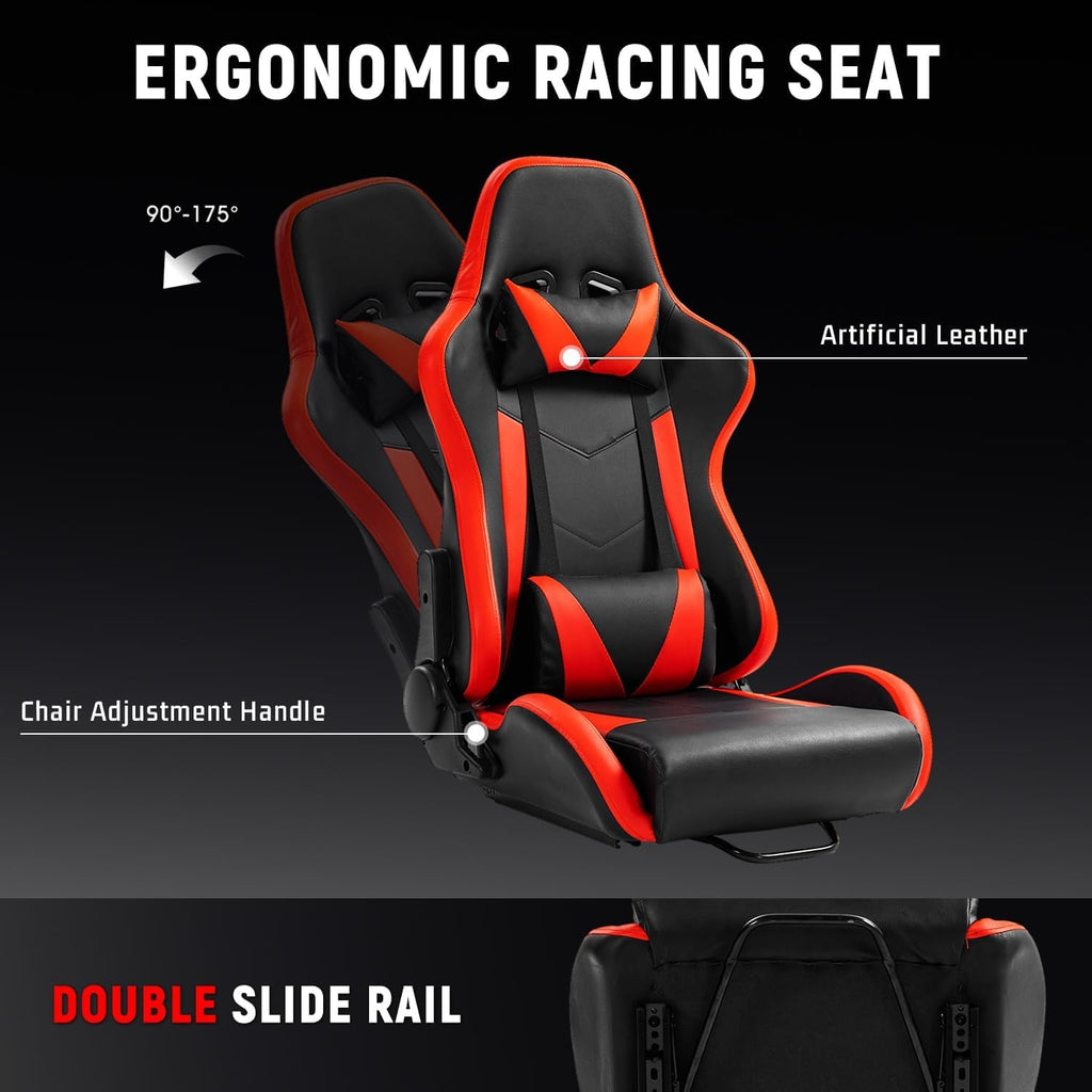 Dardoo Racing Simulator Cockpit Vertical Bracket with Triple Monitor Stand and Red Seat Fit for Logitech G29 G920 G923, for Thrustmaster T300RS CSL-DD, for Fanatec