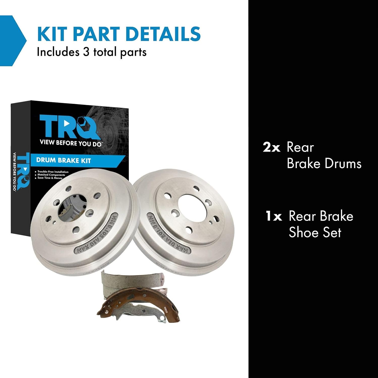 TRQ Rear Brake Drum & Shoe Kit 4-Lug for 2011-2016 Ford Fiesta New