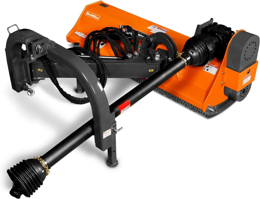 MechMaxx 60' Inch PTO Drive 3 Point Hitch Offset Flail Ditch Bank Mower for 25-60HP CAT 1 Tractor, 77'' Offset Distance,60°/90° Rotation Angle, 24 Hammers, Model VAM60