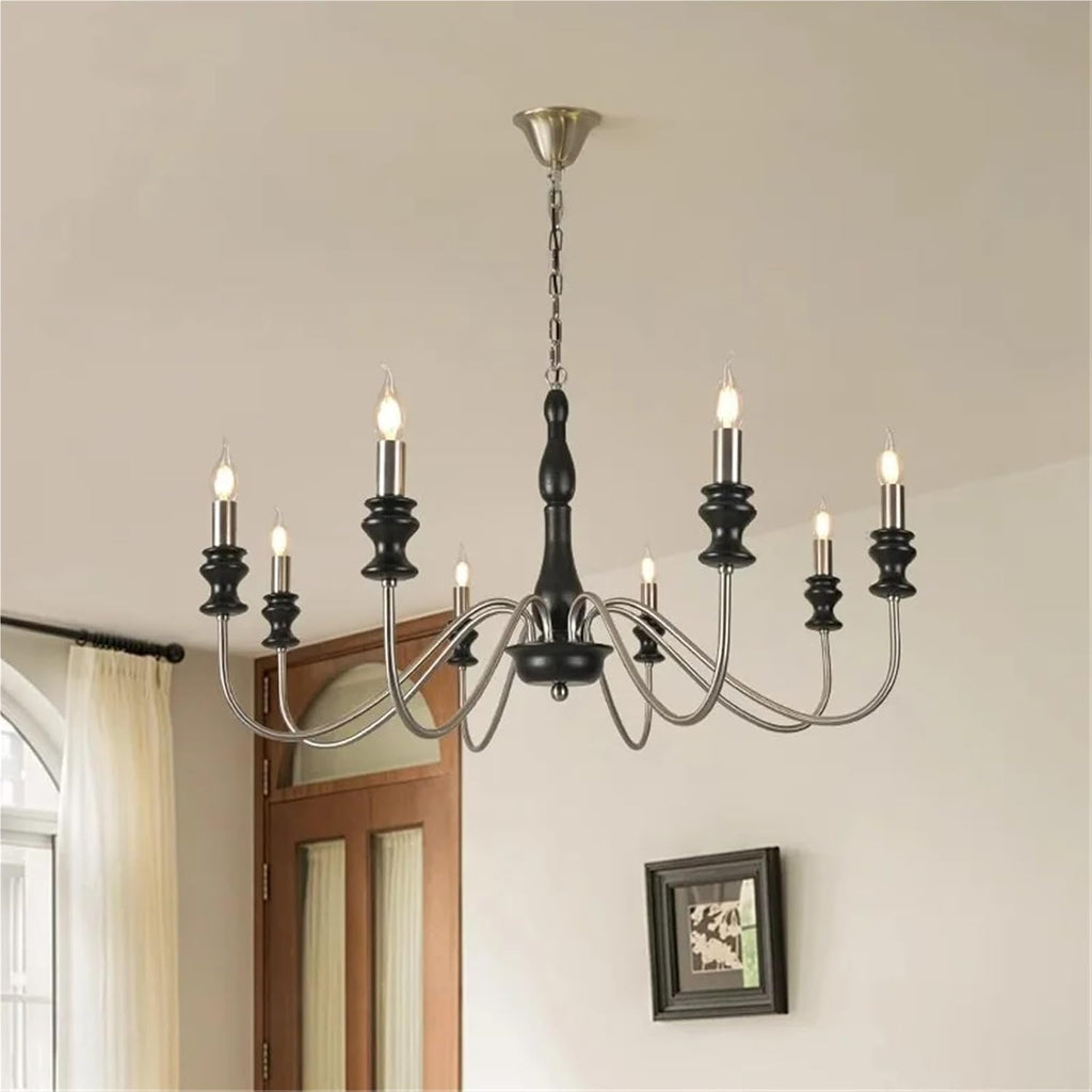 Retro Style E14 Bulb Chandelier Gold Silver Black Metal Dark Wood for Parlor Restaurant Bedroom Lighting,Dining Light Fixtures