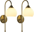 KCO Lighting Gold White Cordless Wall Sconces Mid Century Modern Bedroom Sconces Set of 2 Milk Glass Wall Lamps Antique Brass Wall Light Set of Two Retro Bathroom Vanity Light Fixtures