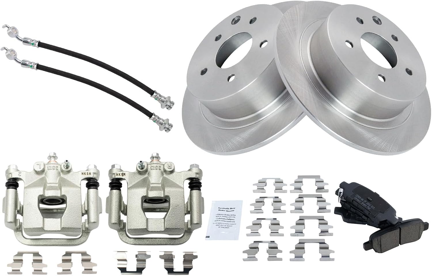 TRQ Rear Brake Pad and Rotor Set Ceramic Rotors Calipers Hoses Compatible with 2007-2012 Nissan Altima