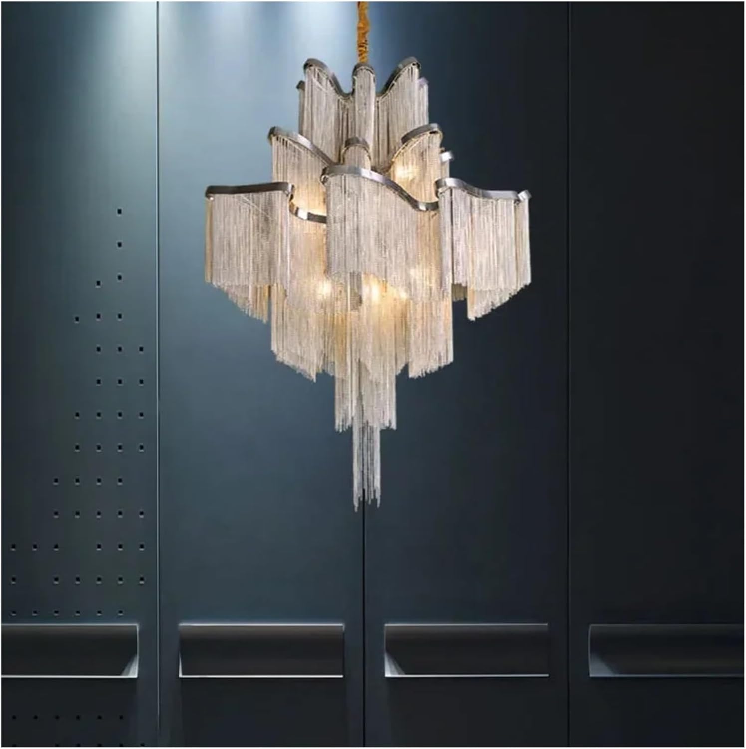 Modern Luxury Silver Gold Aluminium Chain LED Pendant Lamp Stair Pendant Hanging Light for Home Hotel Tassel Chandelier,Dining Light Fixtures